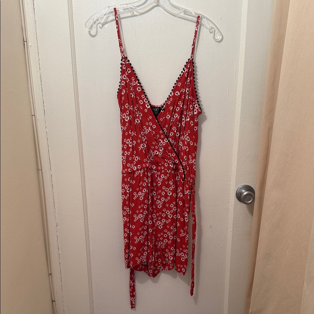 LOFT Red Floral Wrap Jumpsuit